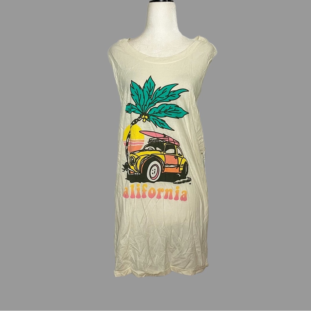 🧡 L 🧡 NWT Anthro Graphic Tank Top Muscle Retro California Surfing Palm
